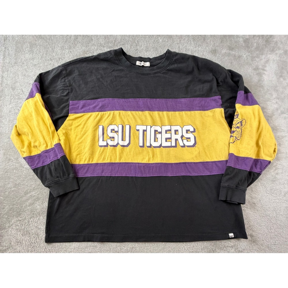 47 Brand LSU Tigers Shirt Women XL Black Yellow Purple Long Sleeve Colorblock